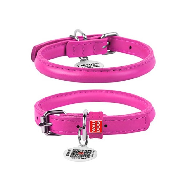 Waudog rundsyet lder halsbnd, pink