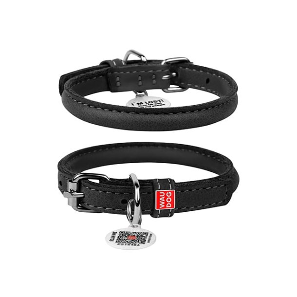 Waudog Soft rundsyet l�der halsb�nd, sort